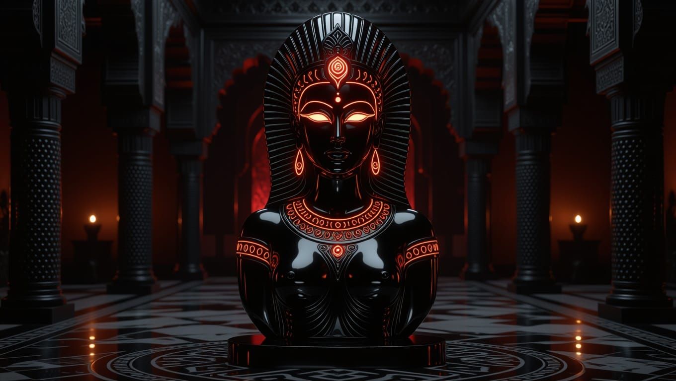 Onyx Goddess Sculpture with Red Highlights