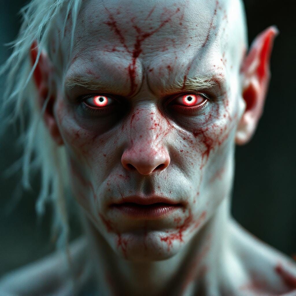 Cinematic Portrait of a White-Skinned Half-Orc