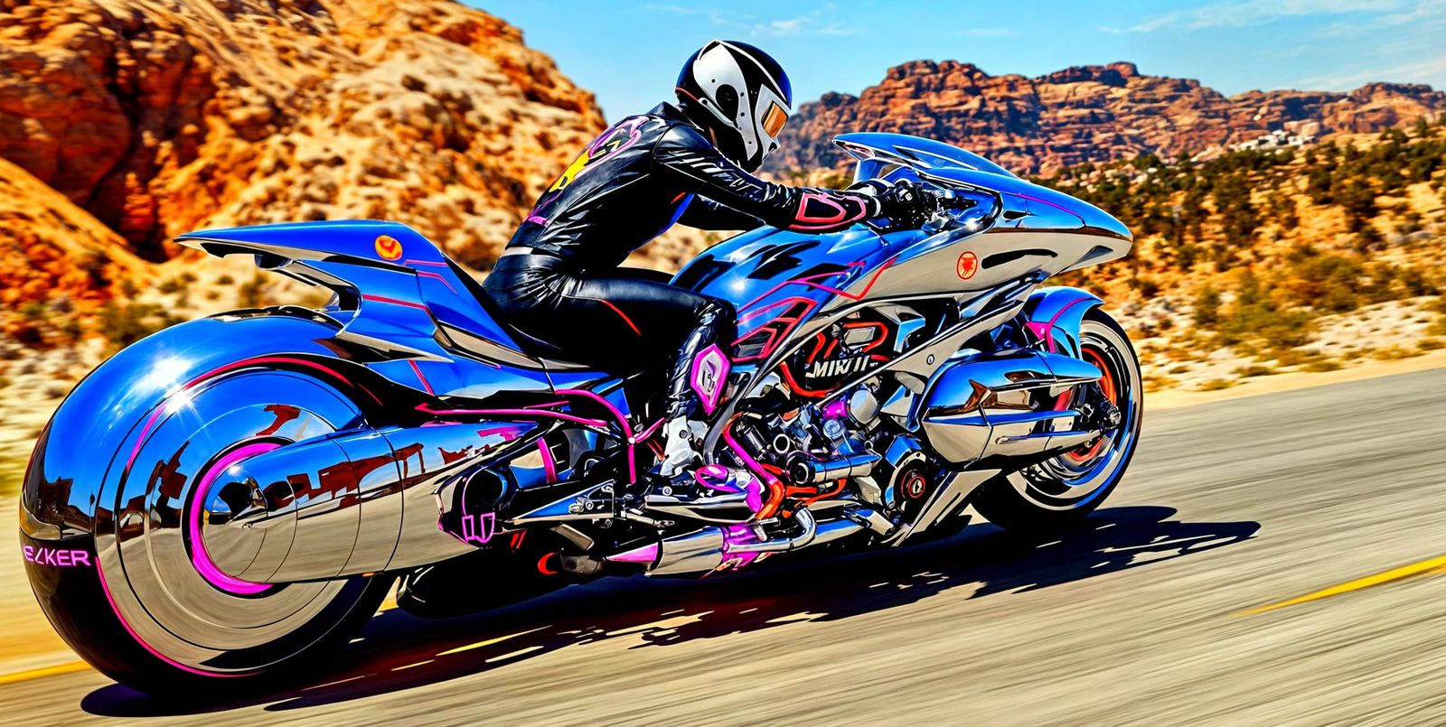 Jinx Joker on Futuristic Chrome Hyper-Motorbike