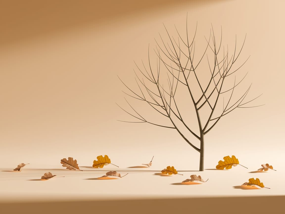 Elegant Bare Tree Branch with Fallen Leaves