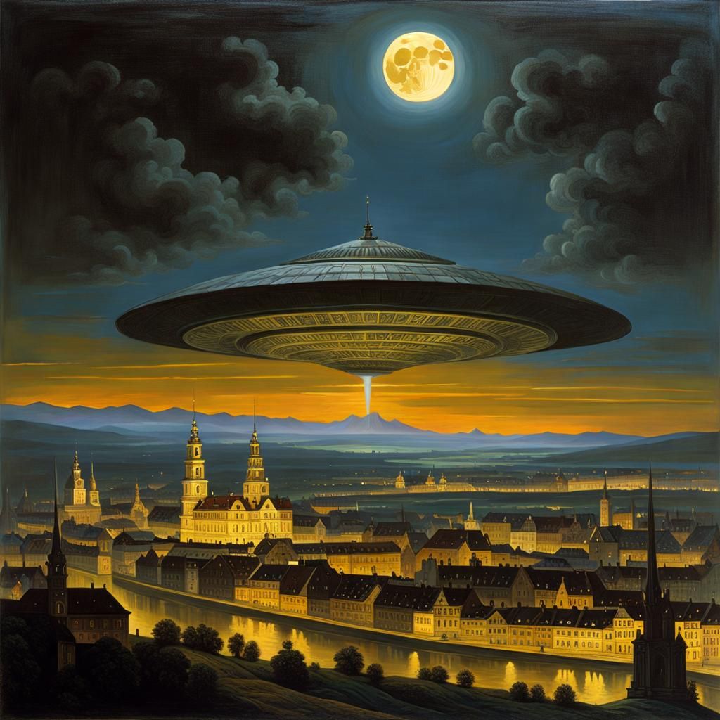 UFO Lands in Dresden: Caspar David Friedrich Style
