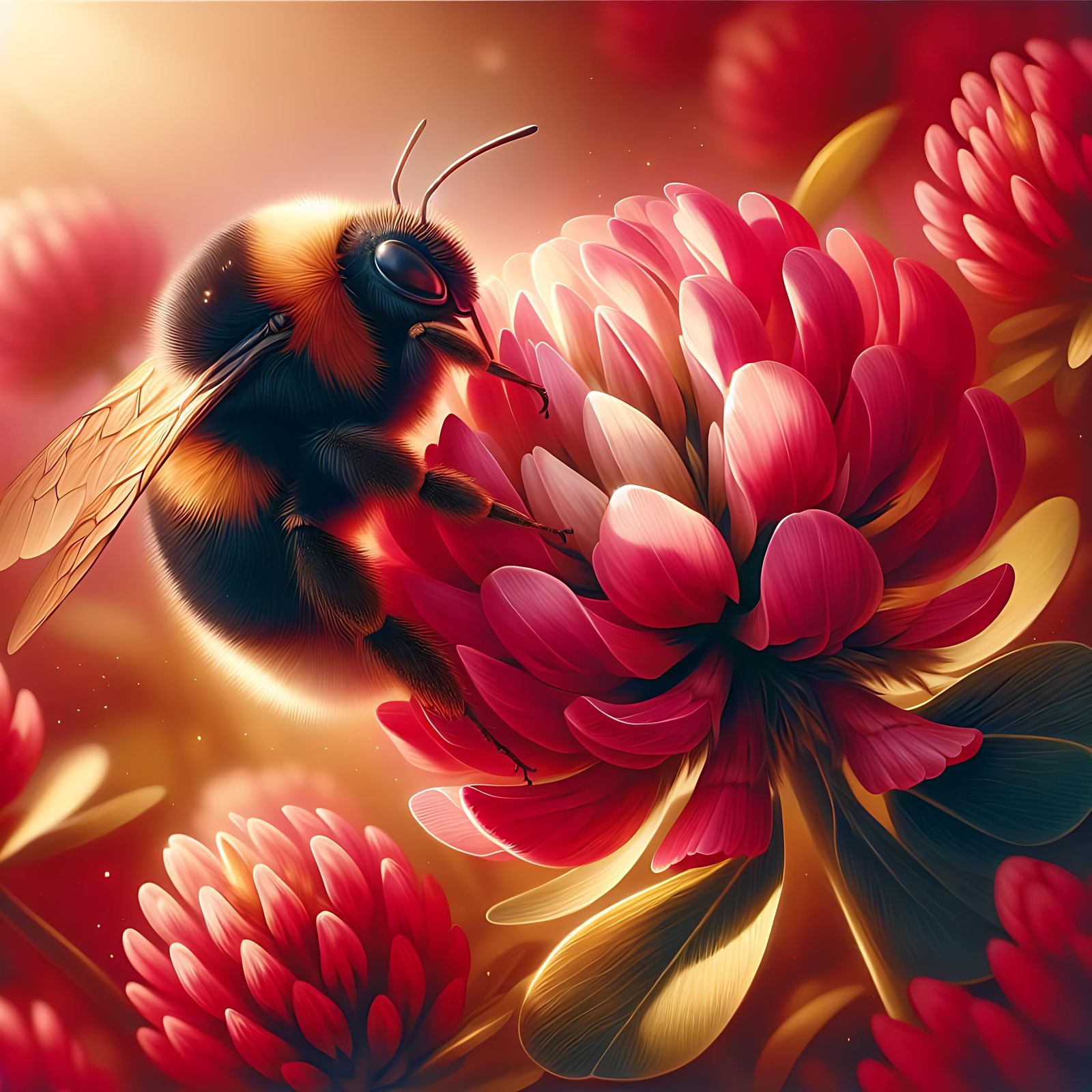 Bumblebee and Red Clover in Detailed Matte Painting