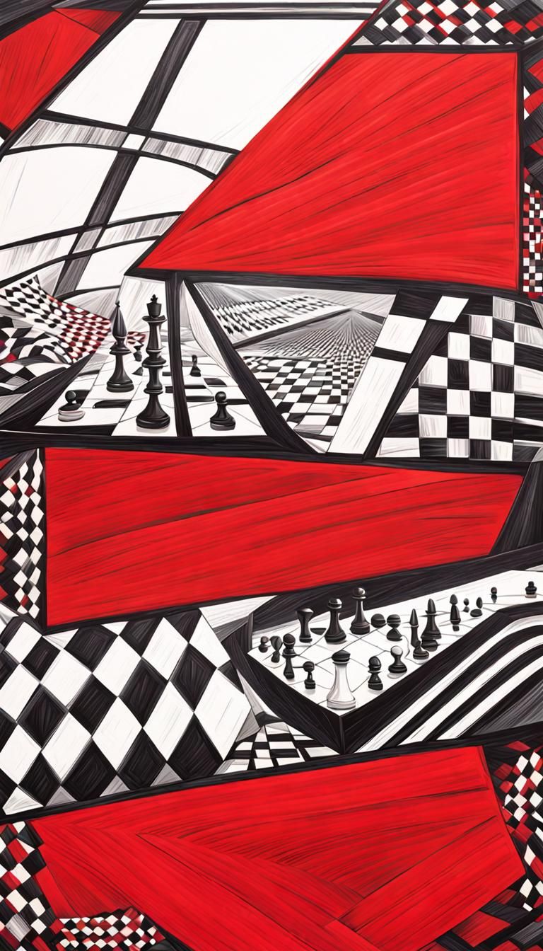 Abstract Chessboard with Geometric Checkers and Vanishing Po...