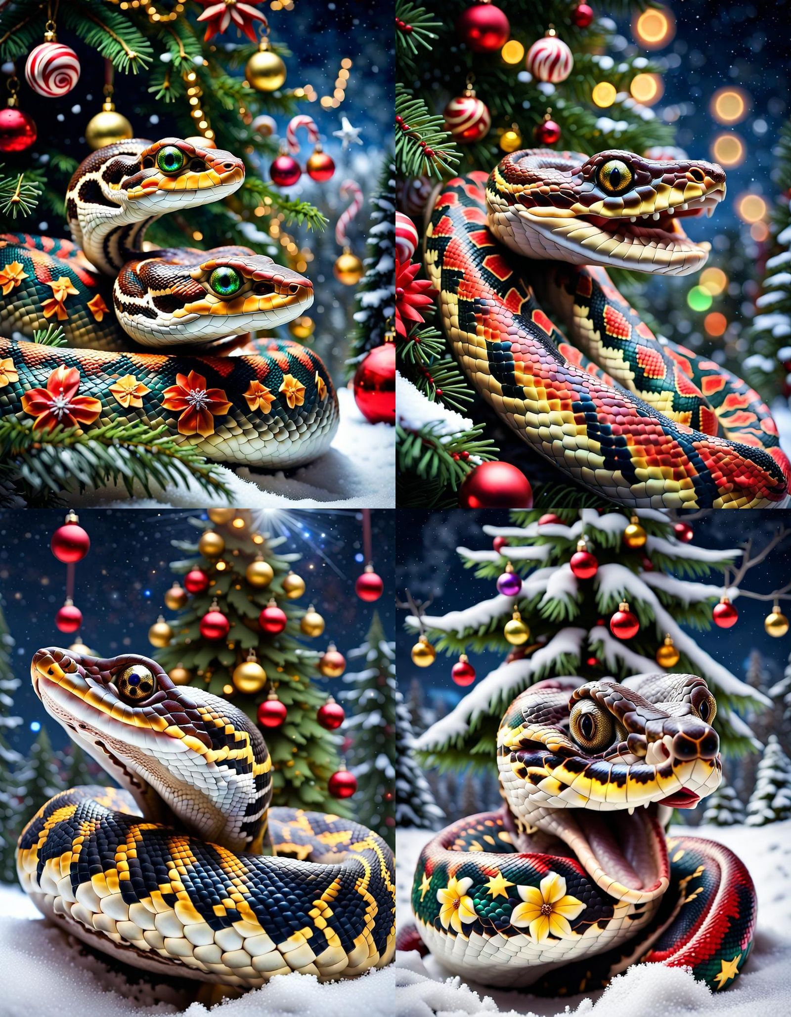 Festive Python in Christmas Rainforest Fantasy