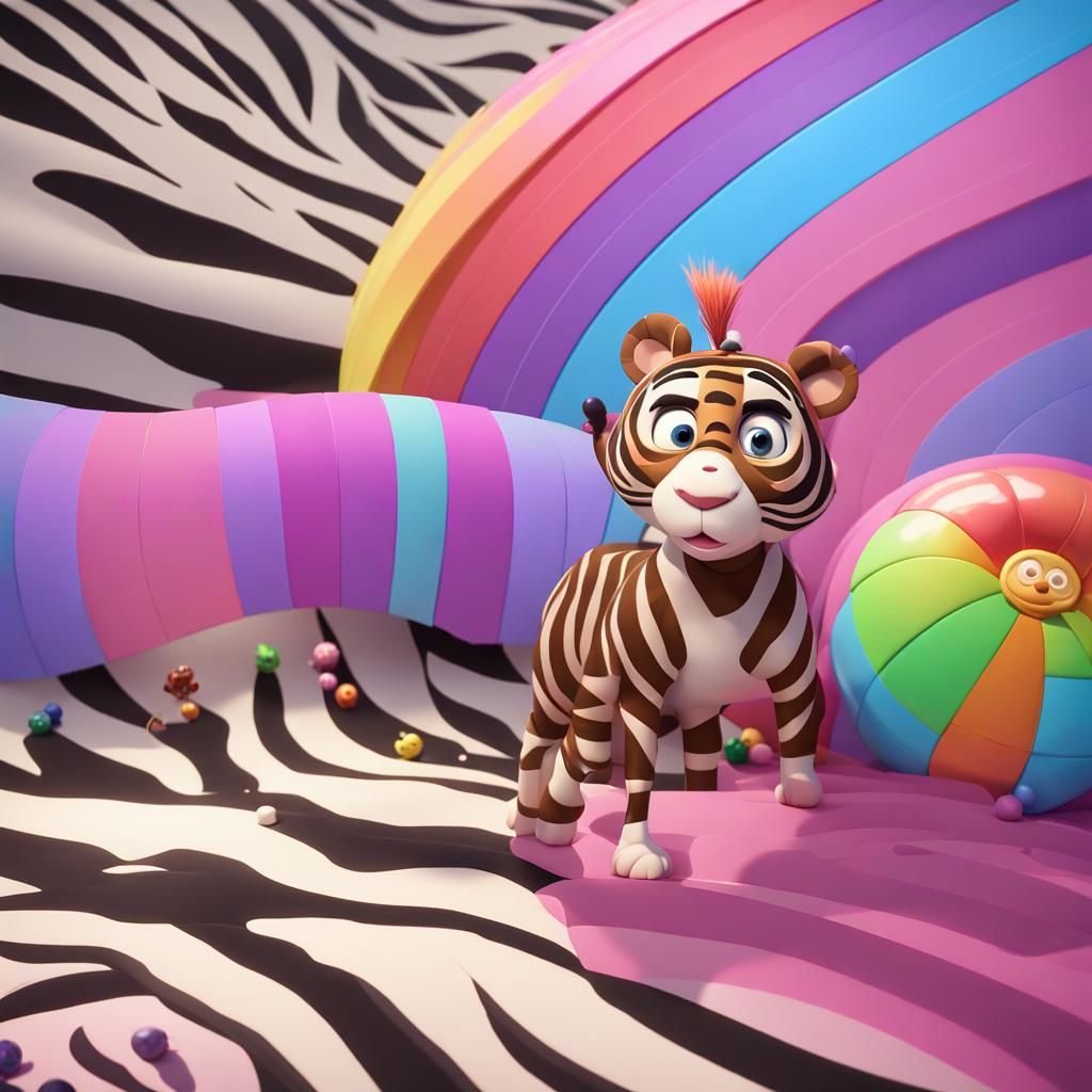 Rainbow Zebra in Pixar Disney 3D Style