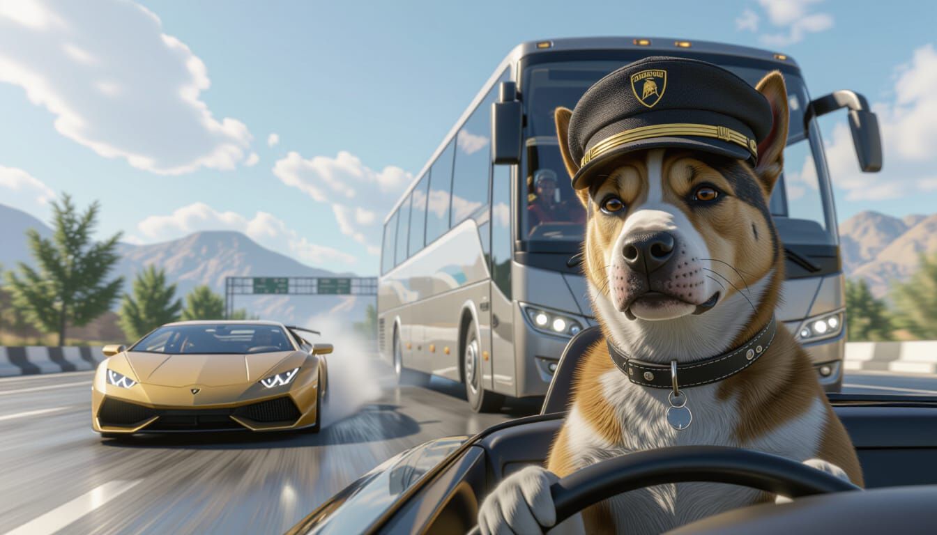 Dog Drives Bus to Lahore, Lamborghini Drifts Ahead