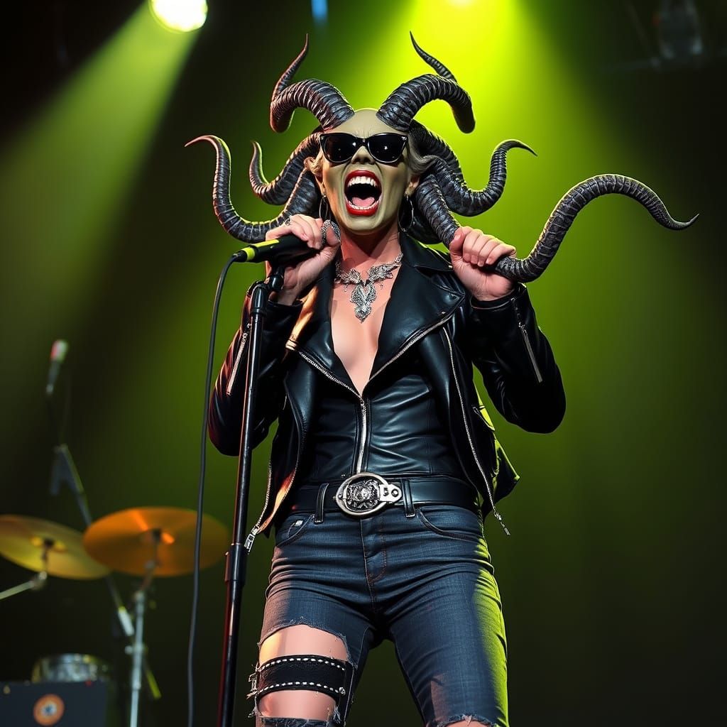 Glamorous Dark Goddess Rocks the Stage in Cyberpunk Style