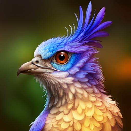 Intricate Cute Blue Bird with Fractal Flowers as Pixel Art