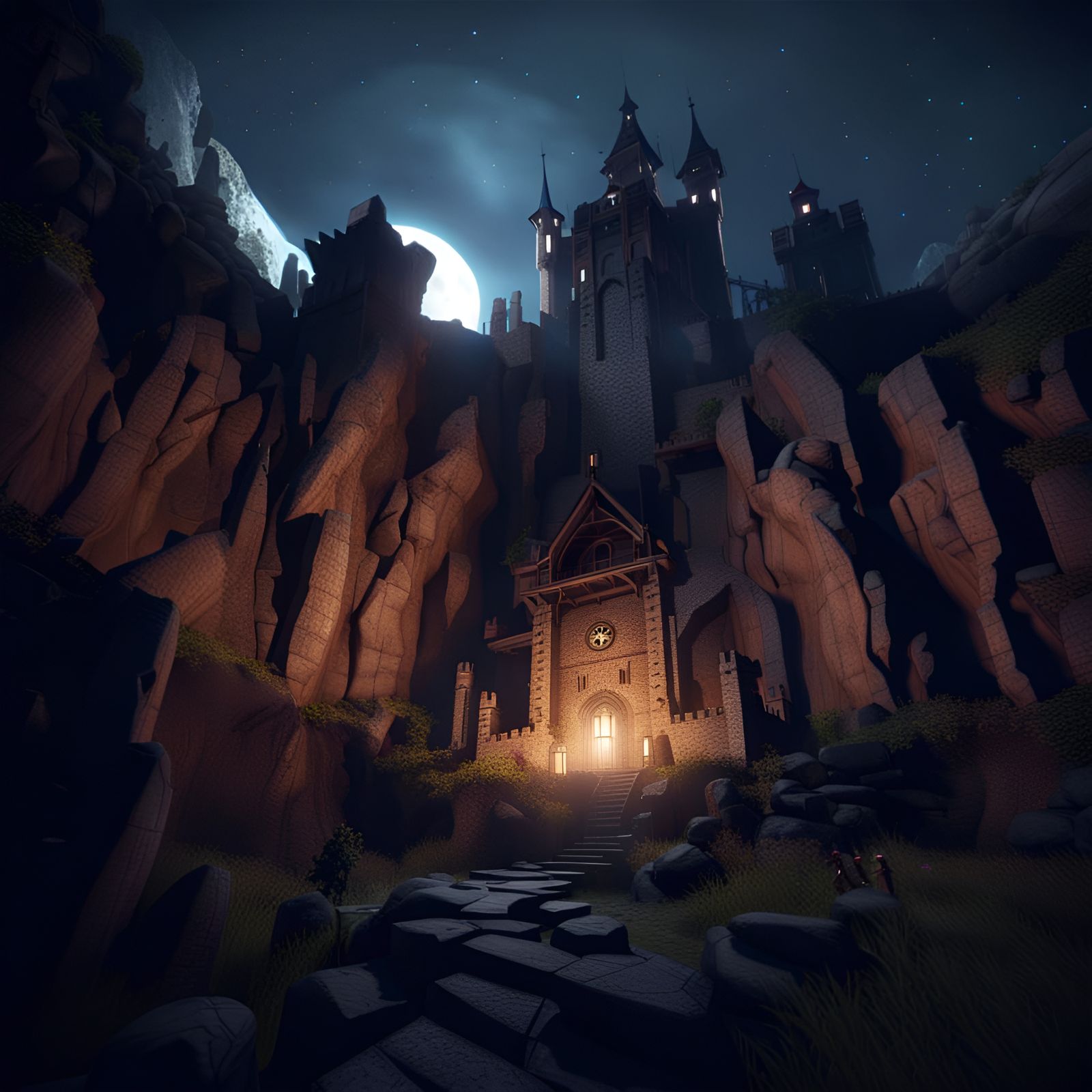 Evil Castle Overlooking Cliff in Cinematic 3D