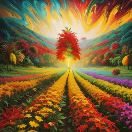 Vibrant Fractal Landscape in Photorealistic Oil Painting