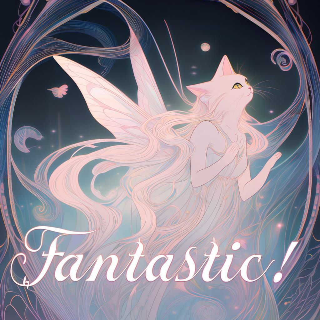 Ethereal Cat Fairy Illustration in Soft Pastels