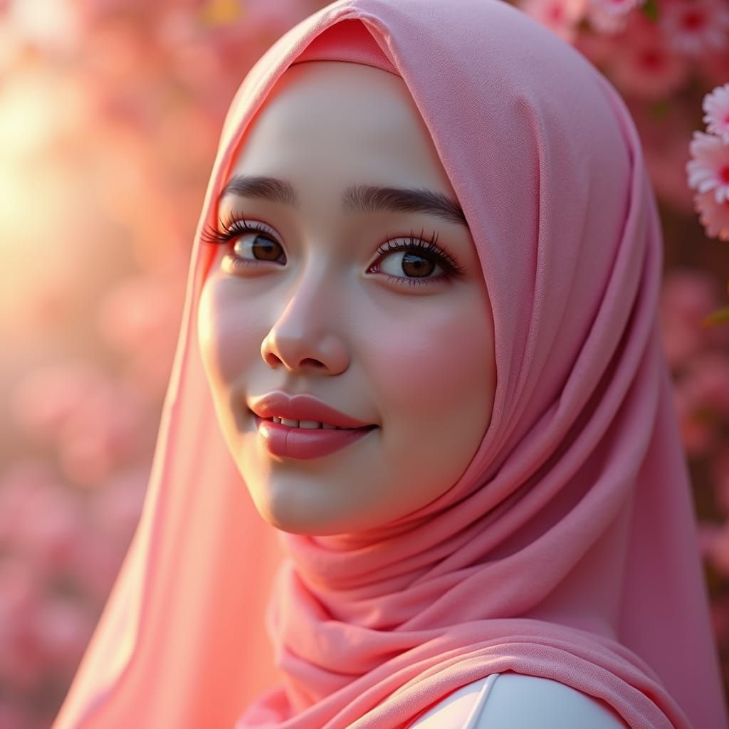 Malay Girl with Pink Hijab in Fantasy Setting