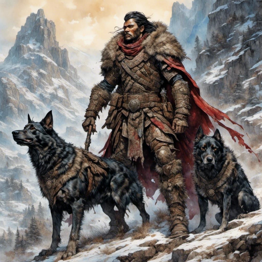Orc Commander with War Dog in Swords-n-Sorcery Style