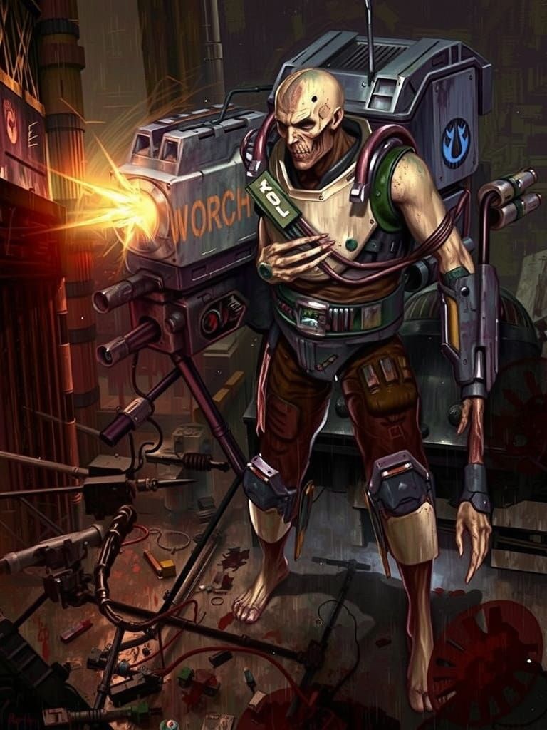 Grimdark 40k Skeleton in Rusted Power Armor Stands Heroic Am...