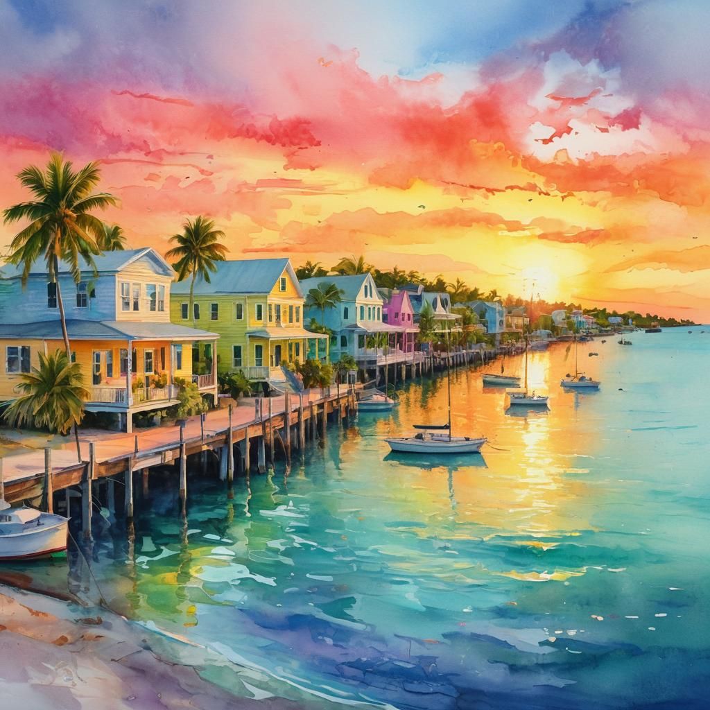 Key West Sunset: A Vibrant Watercolor Painting