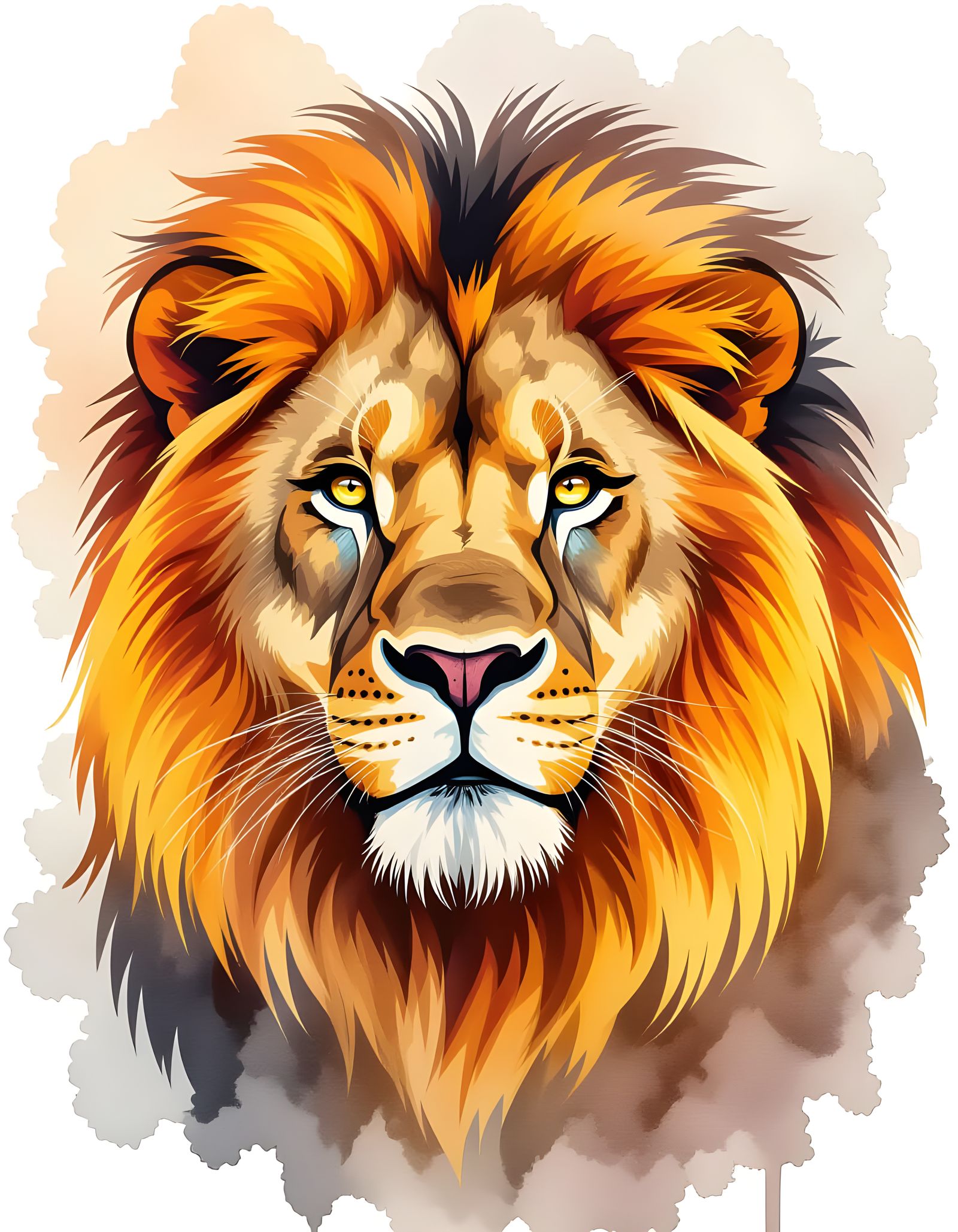 Majestic Fire Lion in Watercolor Art