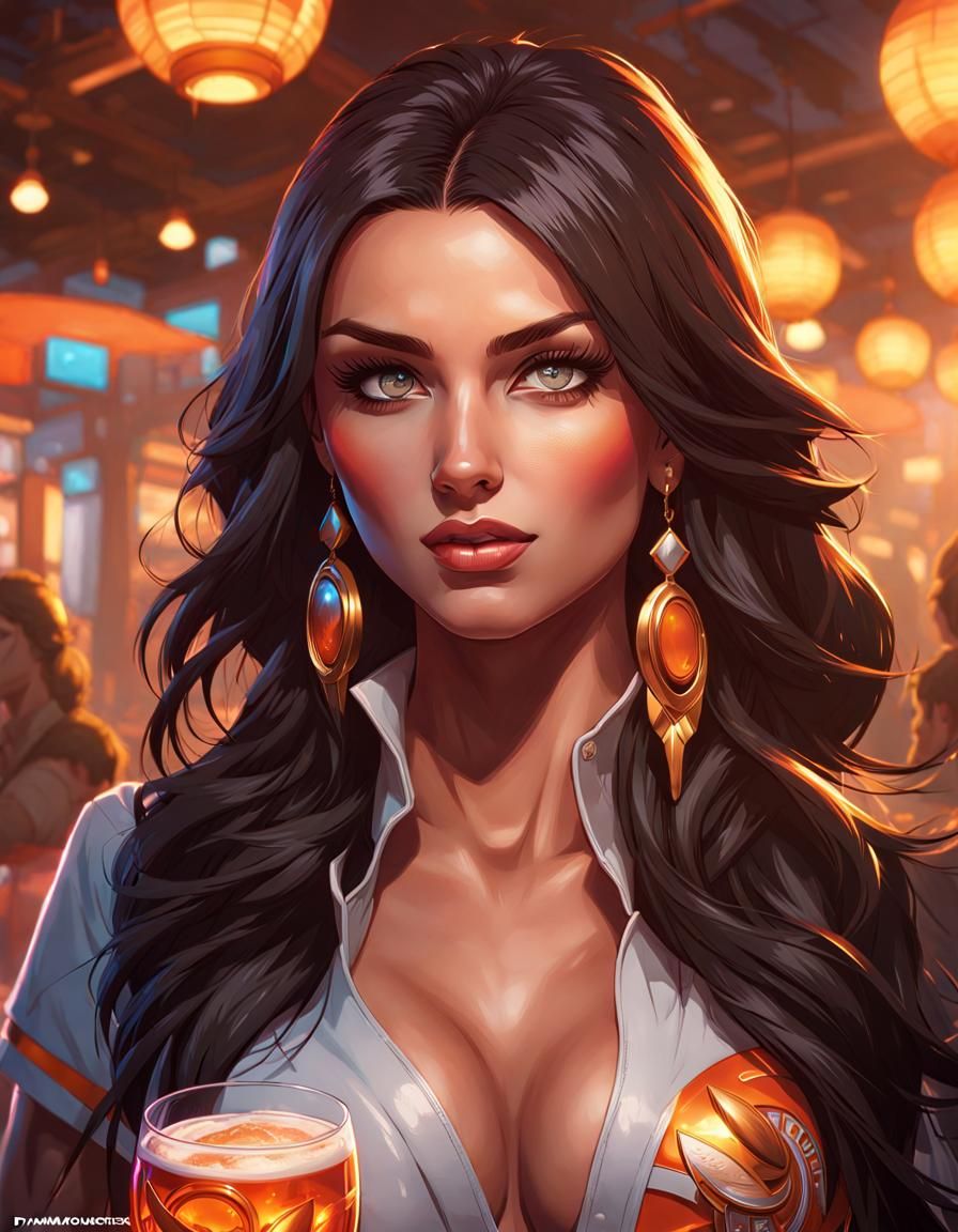 Attractive brunette , working in Hooters