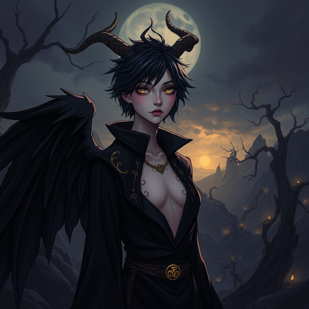 Enigmatic, Androgynous Figure with Wings and Mystical Power