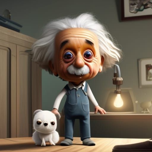 Cute Einstein's Happiness Dance in Digital Art Style