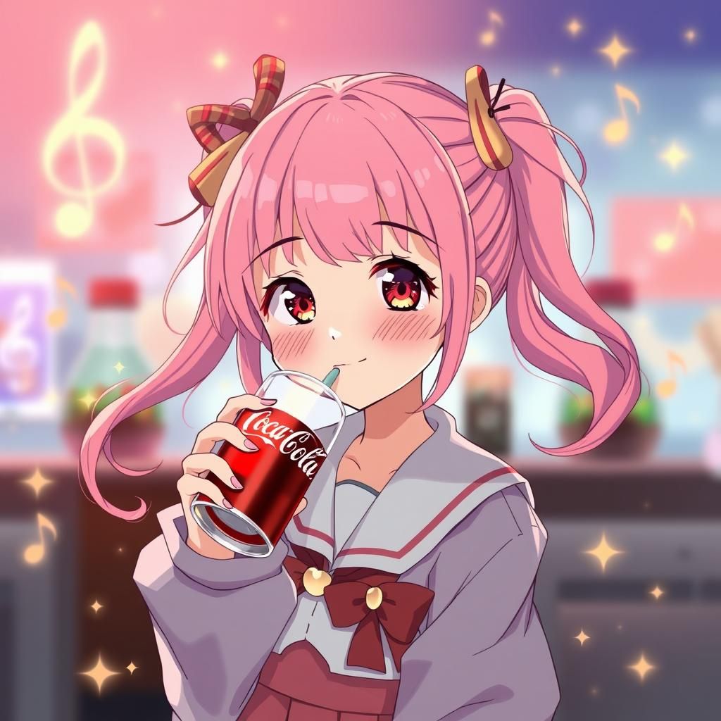 Anime Girl Sipping Coca-Cola in Manga Style