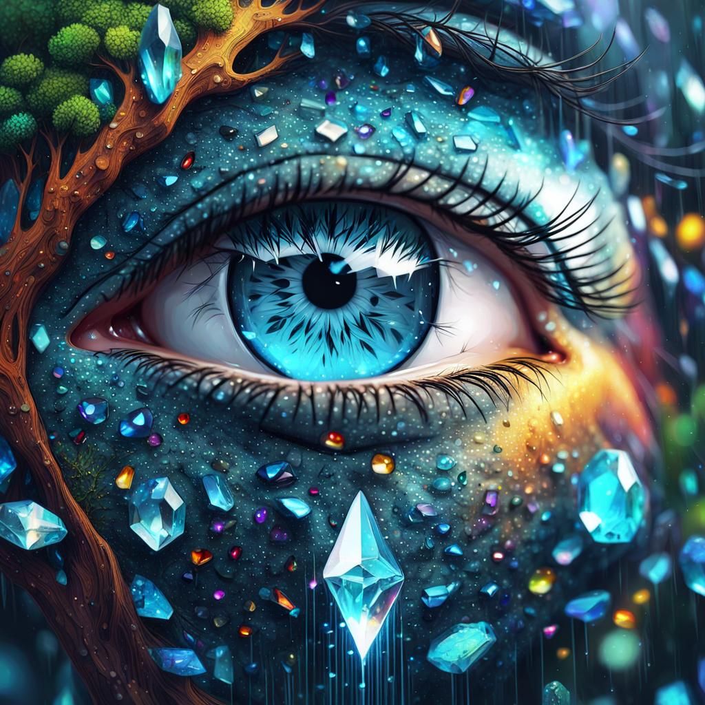 Surreal Eye Tears in Psychedelic Double Exposure