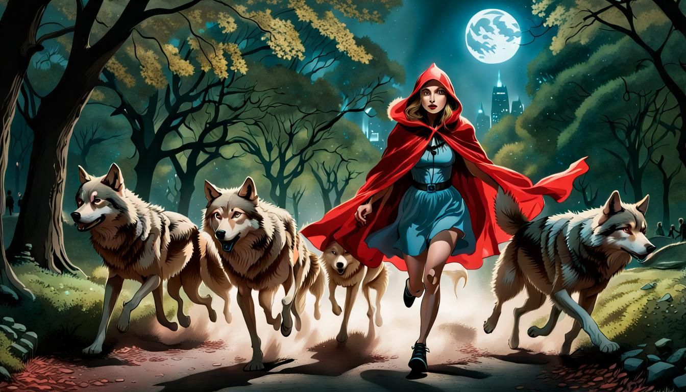 Red Riding Hood Runs From Wolves in Central Park