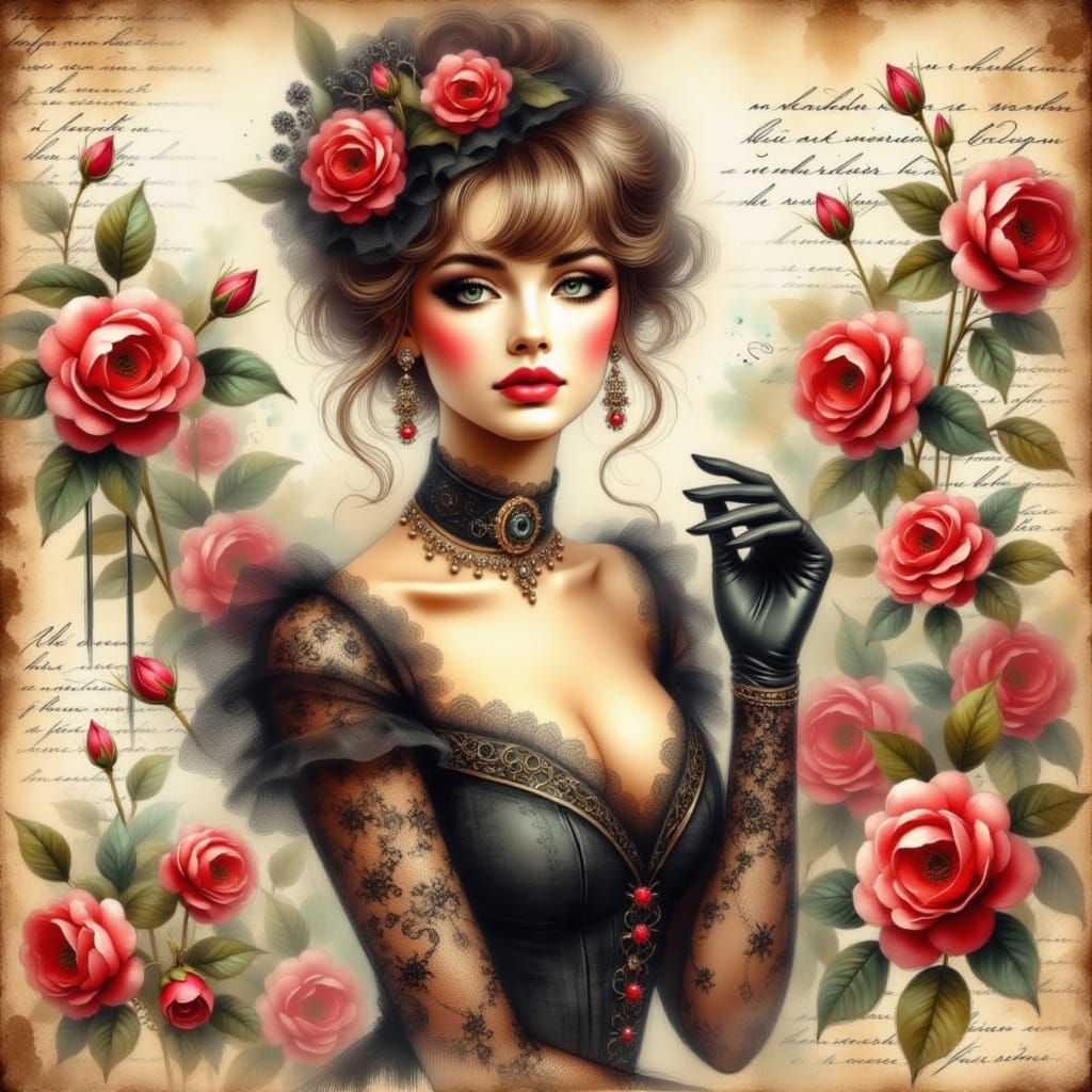 Steampunk Lady in Vintage Watercolour Style