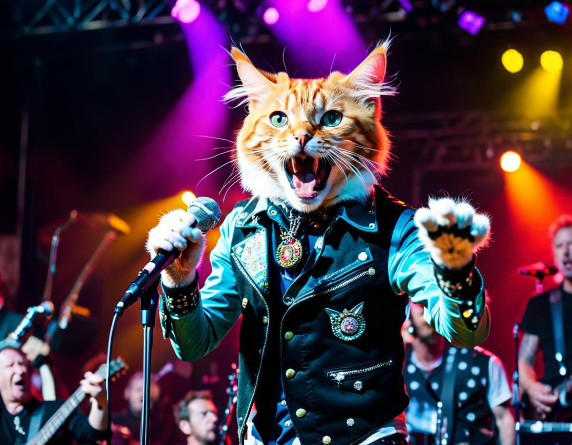 Punk Rock Cat Portrait on Stage