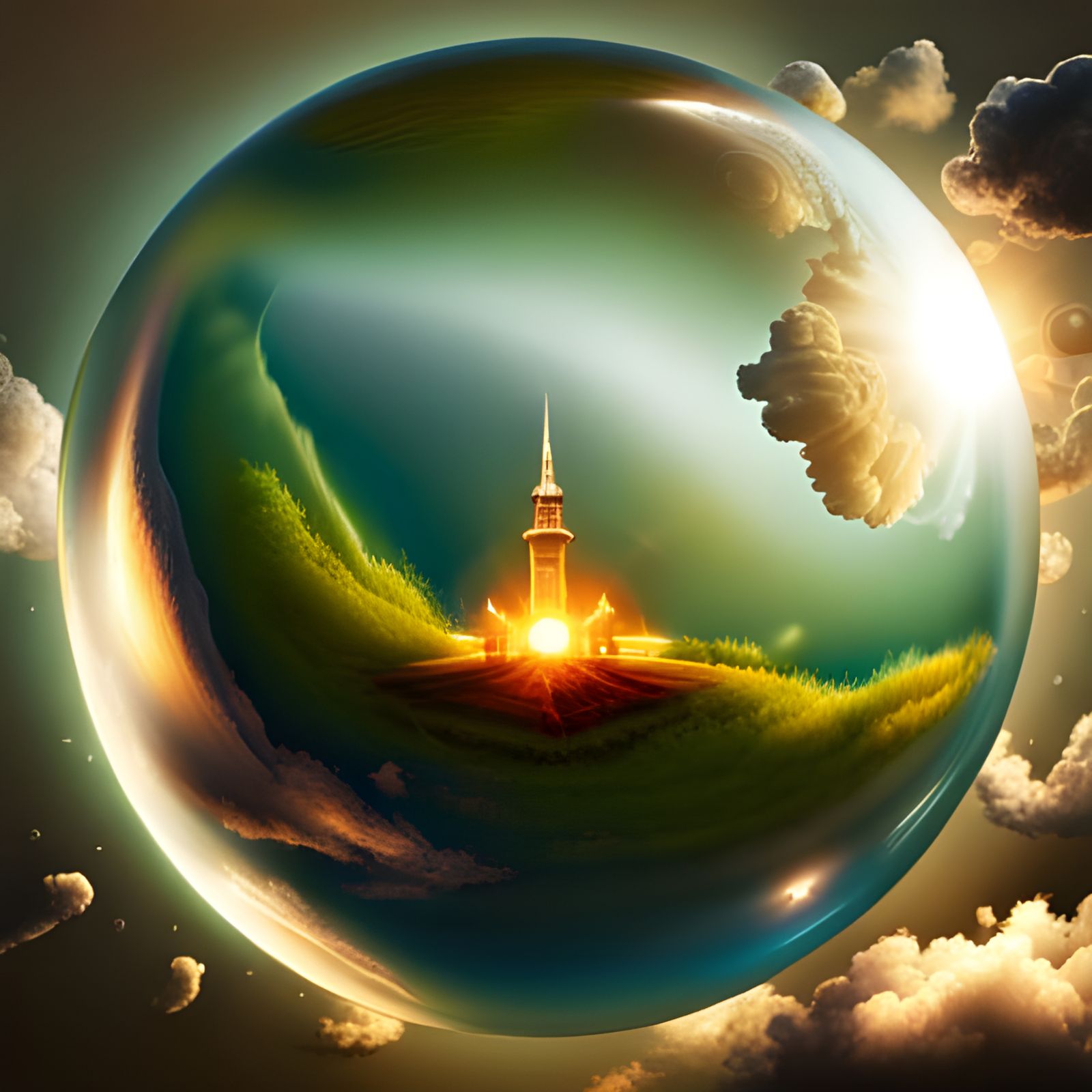 Earth in Glass Orb: Hyperdetailed Digital Painting