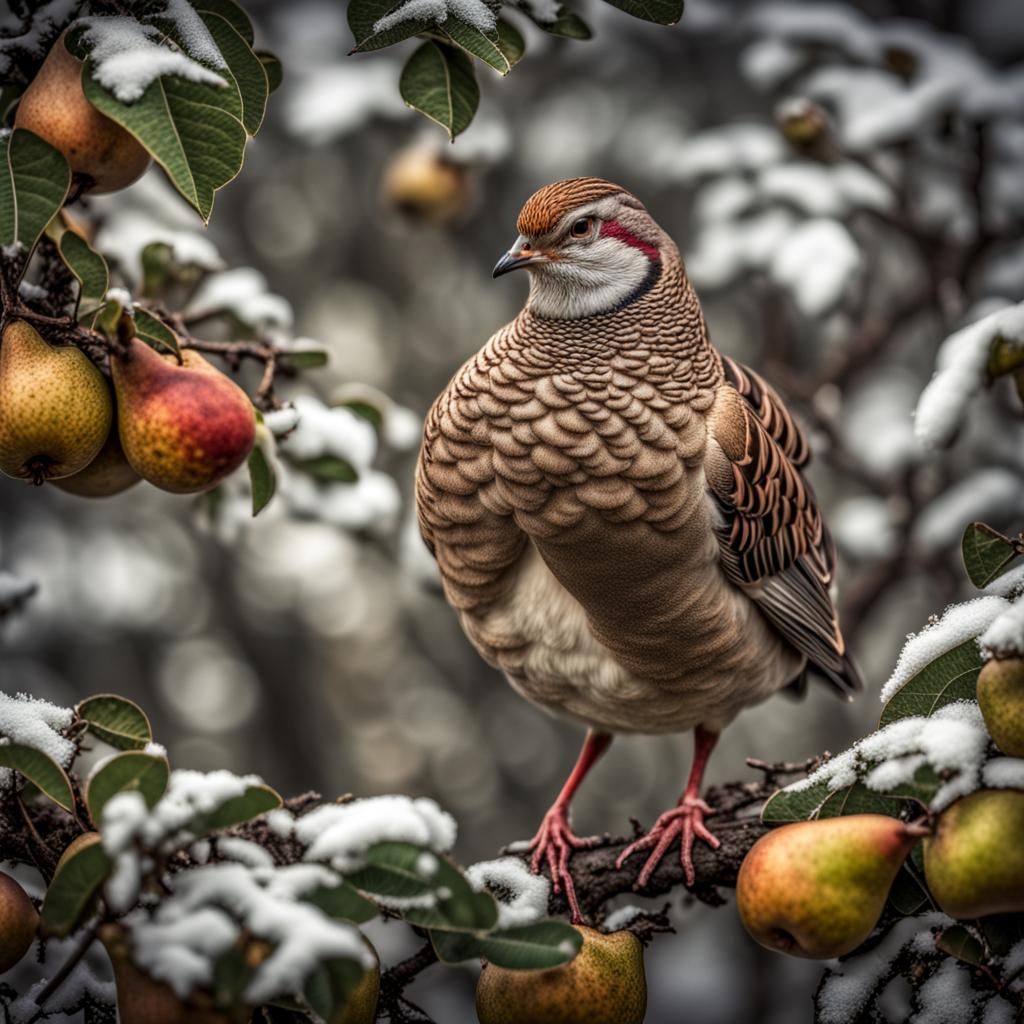 Hyperrealistic Partridge in a Pear Tree