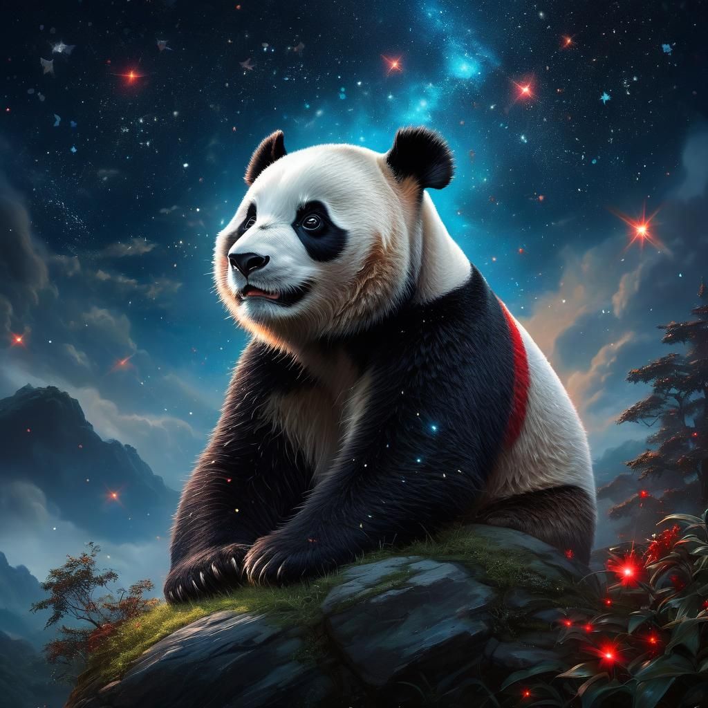 Red Panda Gazing at Falling Stars in Dream Style