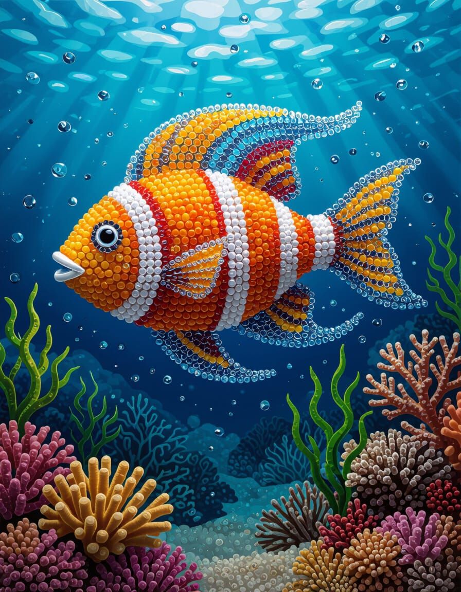 Glass Bead Tropical Fish in Coral Reef