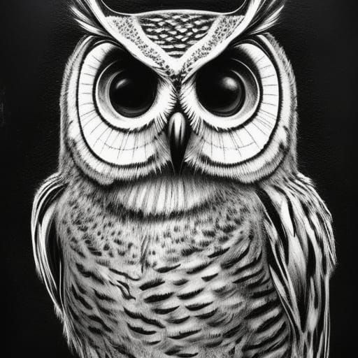 Neon Chalkboard Owl Portrait: Ethereal Bird Photography