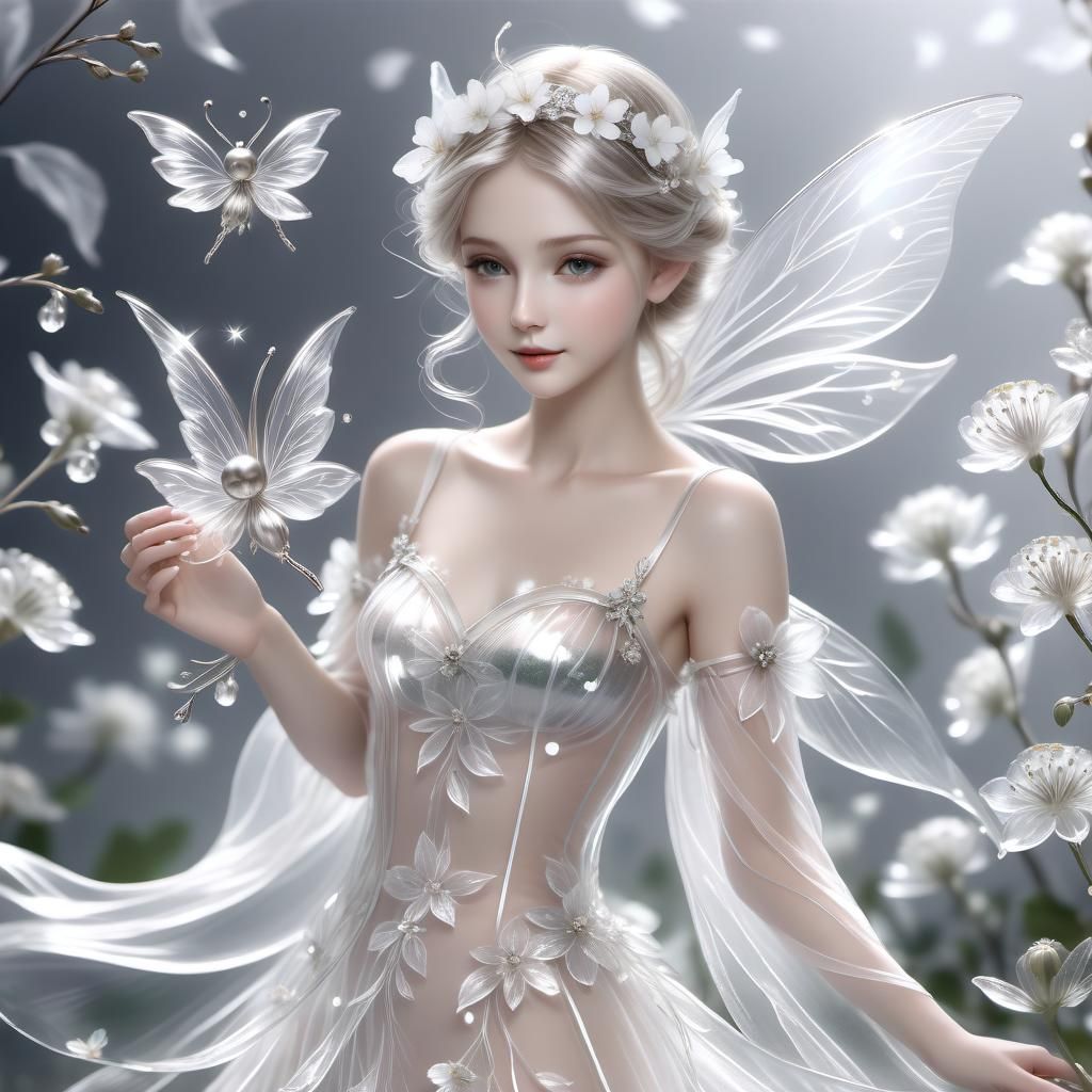 Transparent Fairy with Ethereal Floral Rococo Background