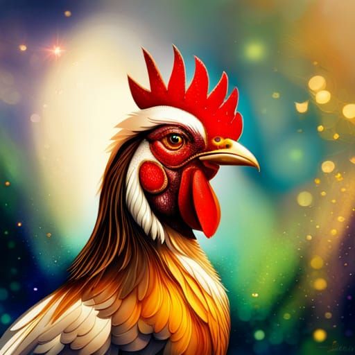 Steampunk Rooster with Glitter and Flowers