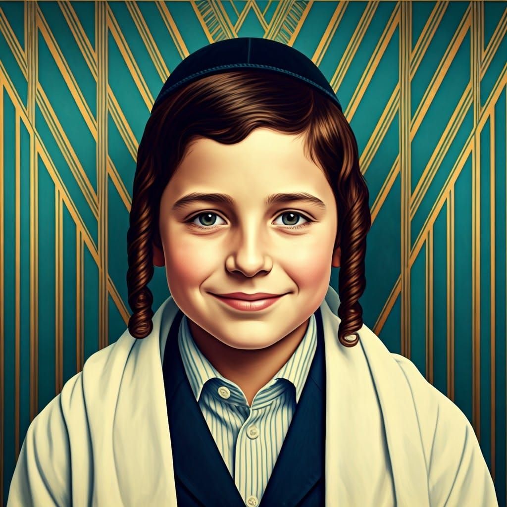 Smiling Jewish Boy in Art Deco Style