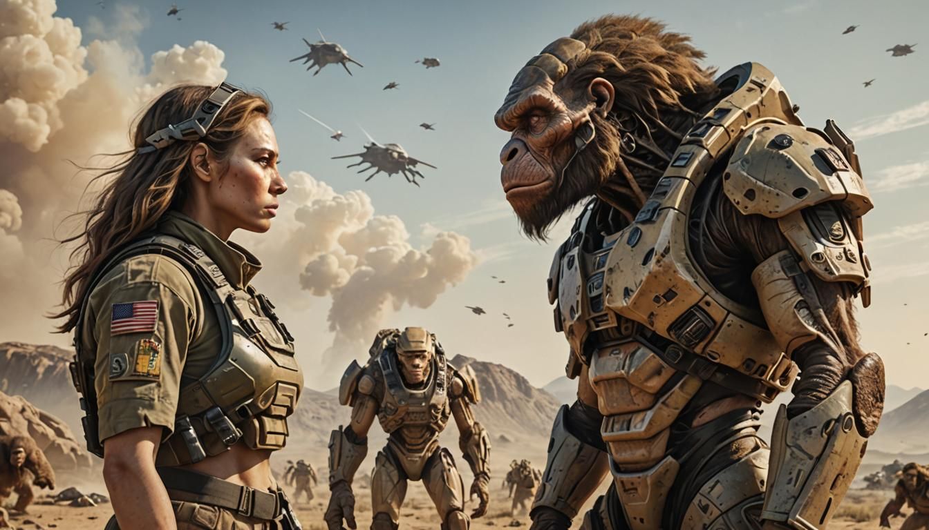 Futuristic Sci-Fi Face-Off in Polished Metal Style