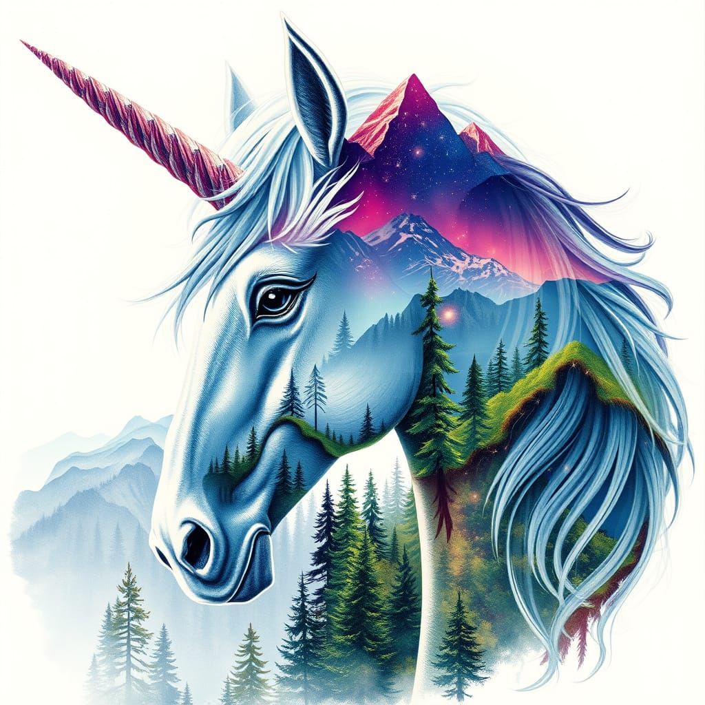 Luminescent Unicorn Amidst Celestial Mountains