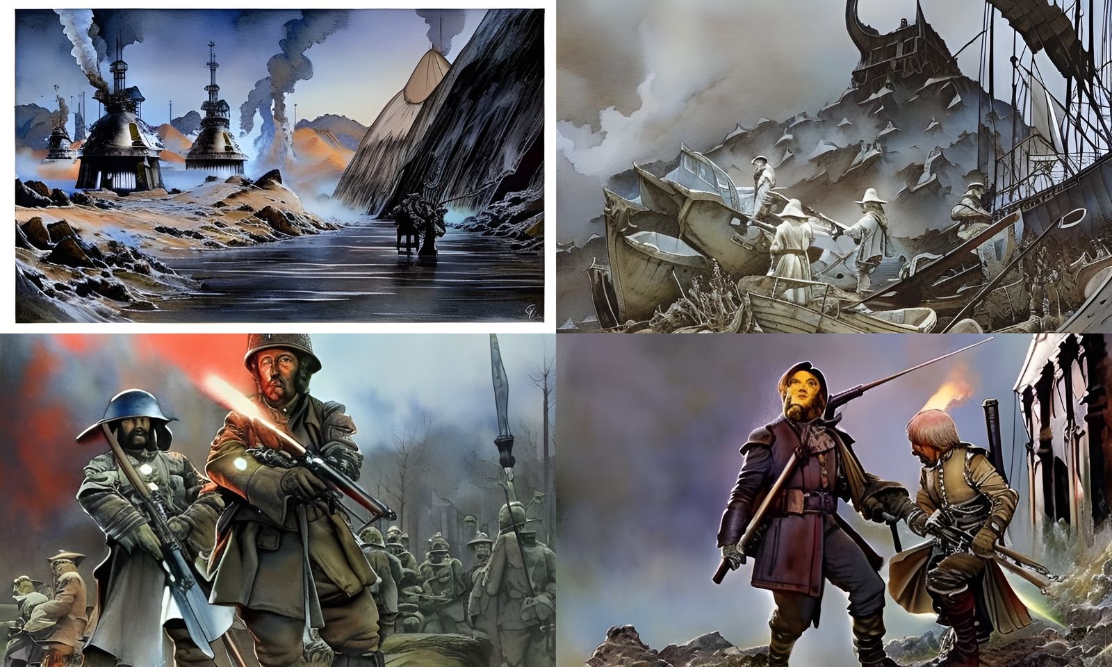 Iridescent Watercolor Painting in Style of Hergé