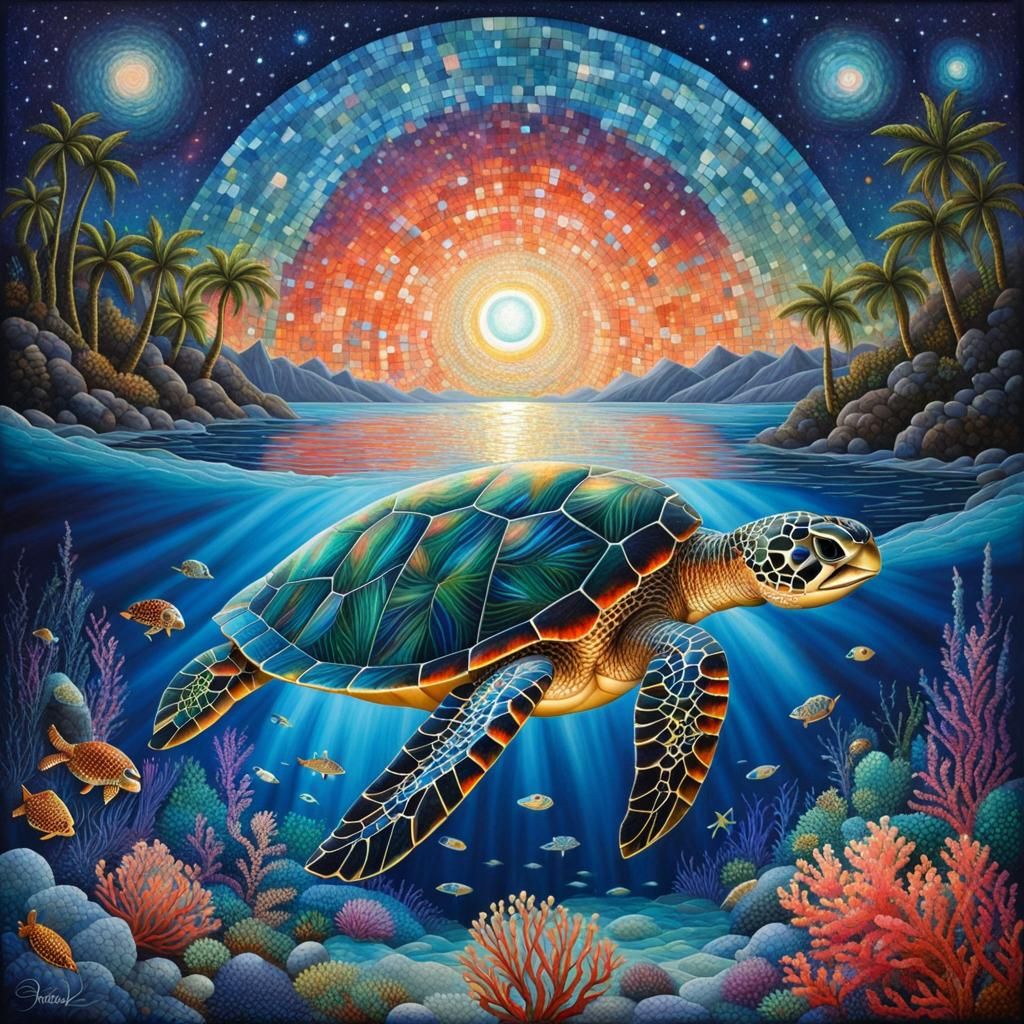 Award winning mosaic fantasy art composed by transparent sto...
