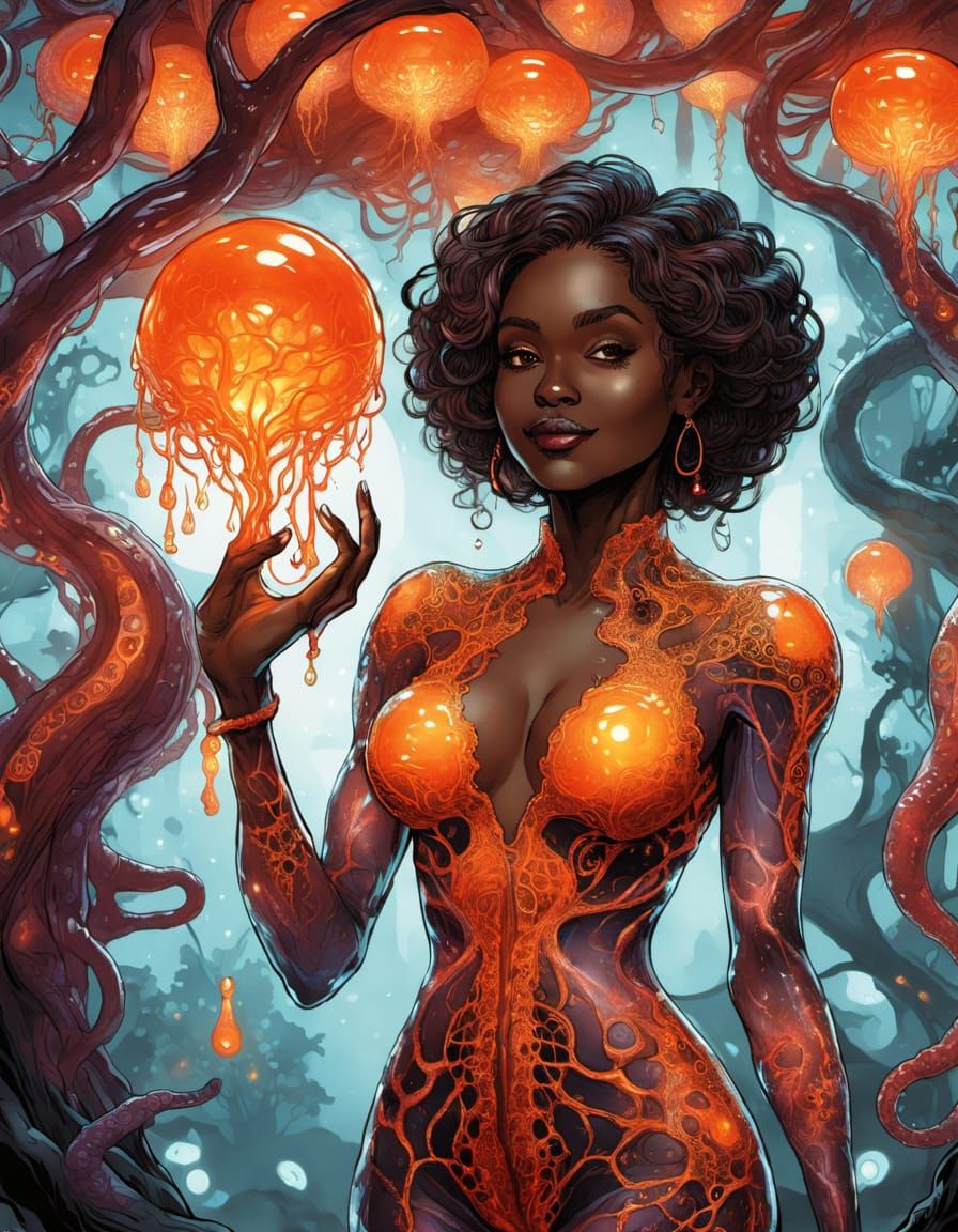 Ethereal Bioengineered Goddess in Fractal Lace Amidst Biolum...