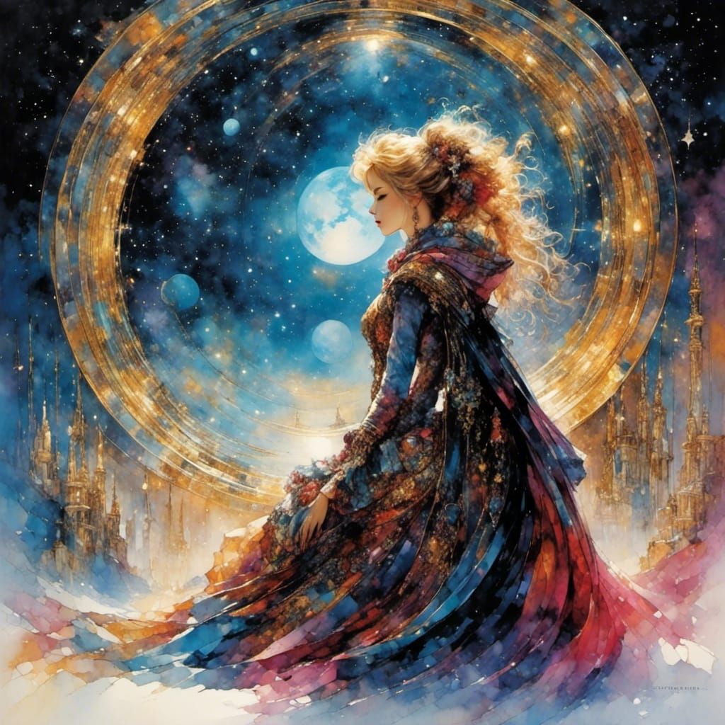 Surreal Cosmic Scene of Devotion and Sacrifice