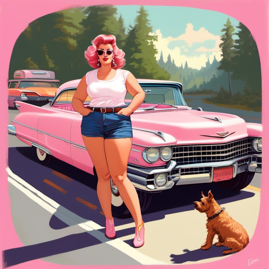 Pin-Up Girl's Road Trip in Classic Cadillac