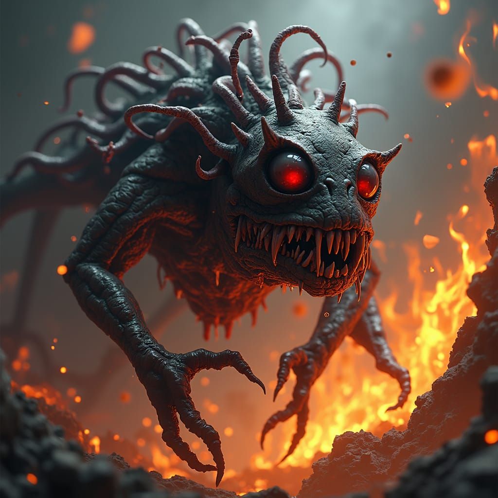 Grotesque Hell Creature in Dark Fantasy Style