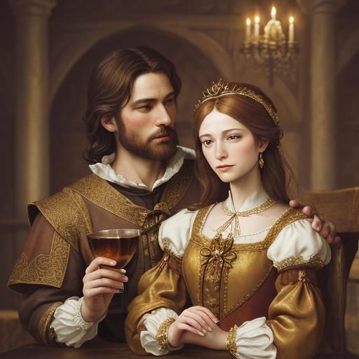 Renaissance Lovers in Manger: Caravaggio-Style Fantasy Art