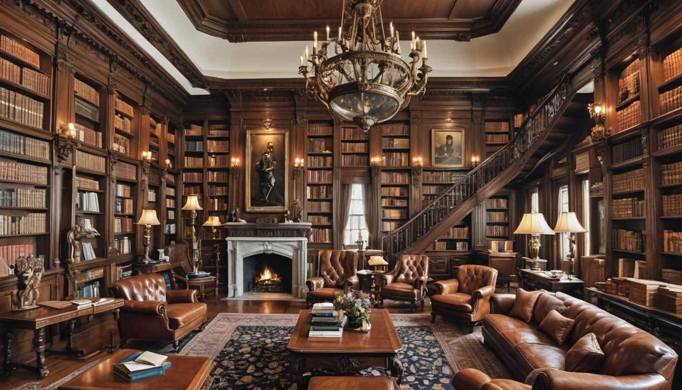 Chateau Library in Dark Academia Style