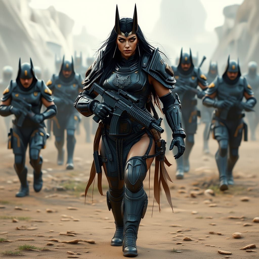 Female Anubis Joins Space Marines in Power Armor