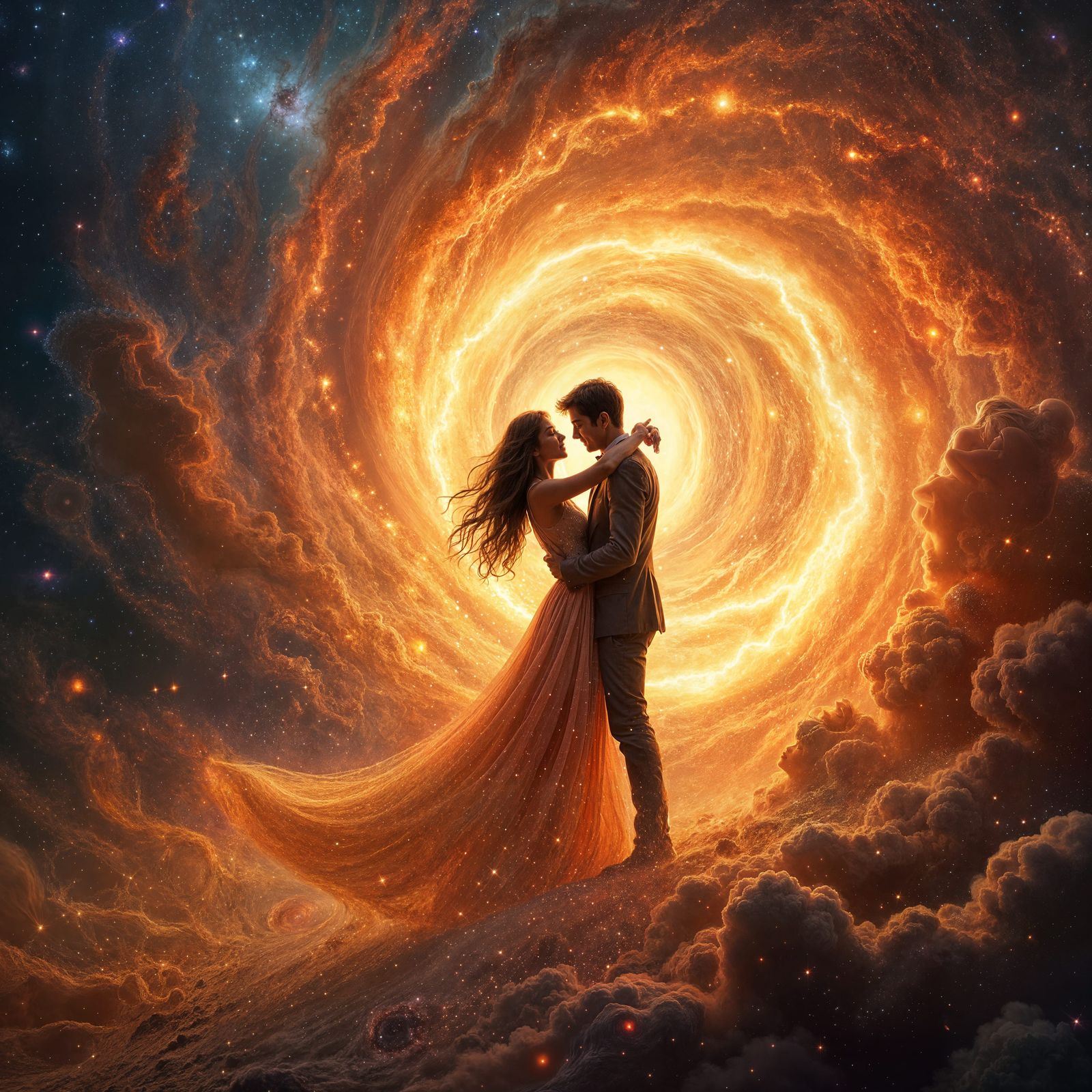 Cosmic Lovers Ignite Supernova in Surrealist Dance