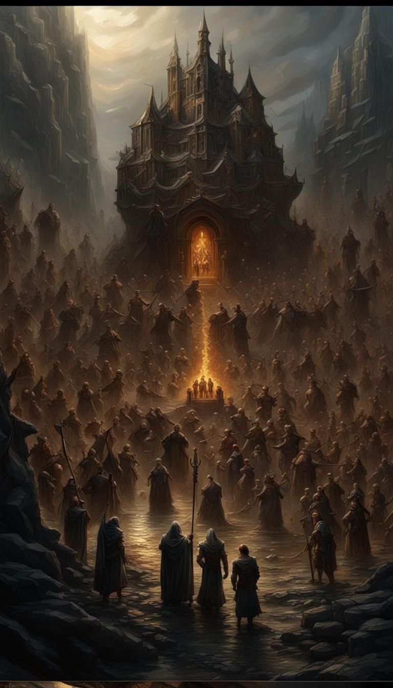 Epic Fantasy Gathering in Art Nouveau Style