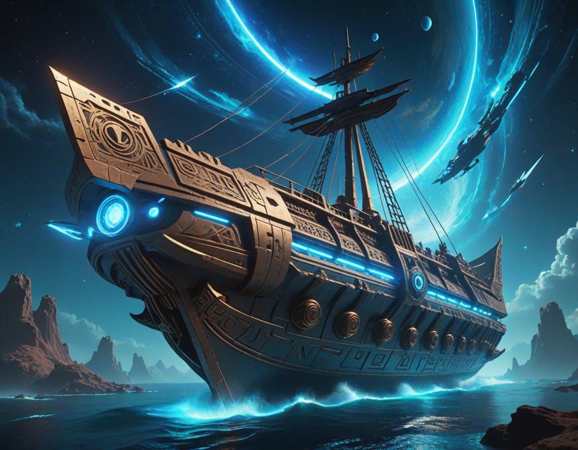 Ancient Space Pirate Vessel in Cosmic Dark